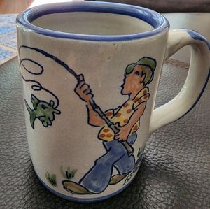 father, papa,dad,pop pop. Vintage Louisville Stoneware mug with fishing motif